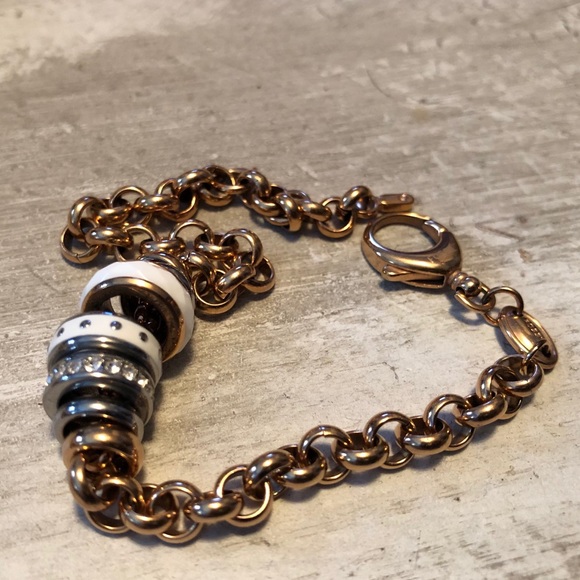 Rare Fossil Rose Gold Rondelle Chain Bracelet - Picture 3 of 3